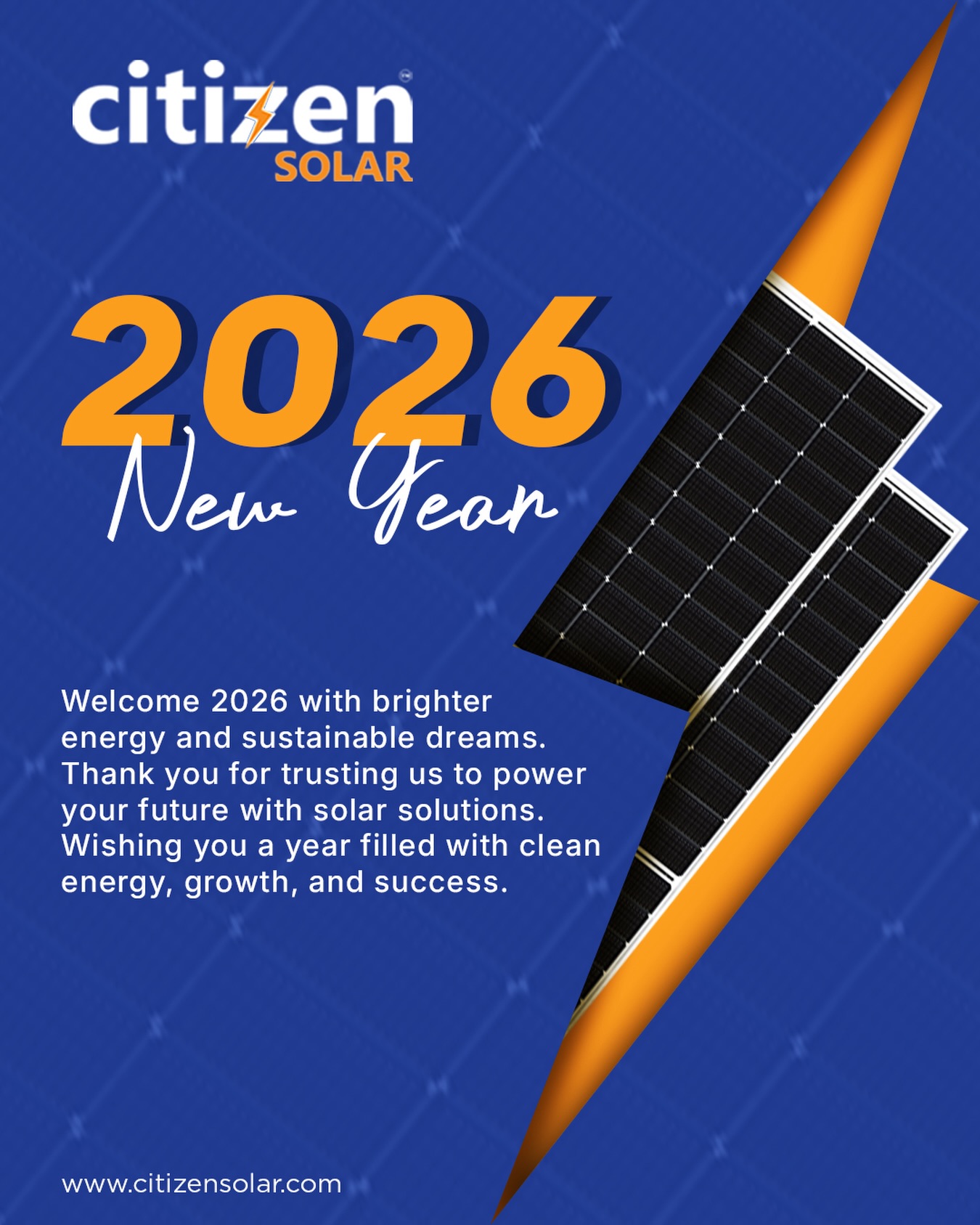 ✨ Happy New Year from Citizen Solar! ✨

As we step into the new year, let’s power brighter homes, cleaner energy, and a more sustainable future together ☀️
Here’s to lower bills, greener choices, and sunshine all year long.

Cheers to a powerful New Year! 🌍⚡

#HappyNewYear #CitizenSolar #PoweringTomorrow #CleanEnergy #SolarLife