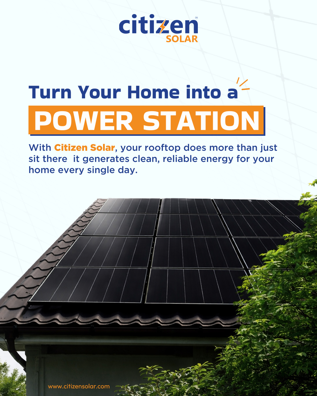 Turn sunlight into savings ☀️⚡
Your roof isn’t just shelter-it’s your personal power station. With Citizen Solar, generate clean, reliable energy every day and take control of your electricity bills.

🌱 Clean Energy
💡 Smart Investment
🏡 Future-Ready Homes

Switch to solar. Power your home the smarter way.
🔗 www.citizensolar.com