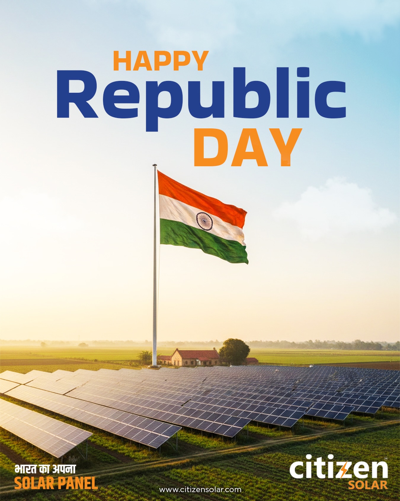 🇮🇳☀️
Freedom also means energy independence.

This Republic Day, let’s power India with
clean energy, sustainable choices, and a brighter future.
Because a strong nation runs on responsible energy. 🌍⚡

Happy Republic Day 🇮🇳

#RepublicDay #CitizenSolar