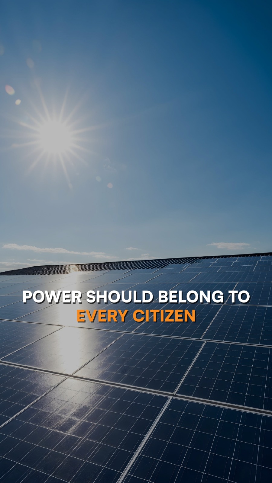 The sun never discriminates.
Why should power?

It's time every roof became an opportunity and every citizen owned their energy.

Own Your Power.

#OwnYourPower #CitizenSolar #SolarEnergy #EnergyIndependence