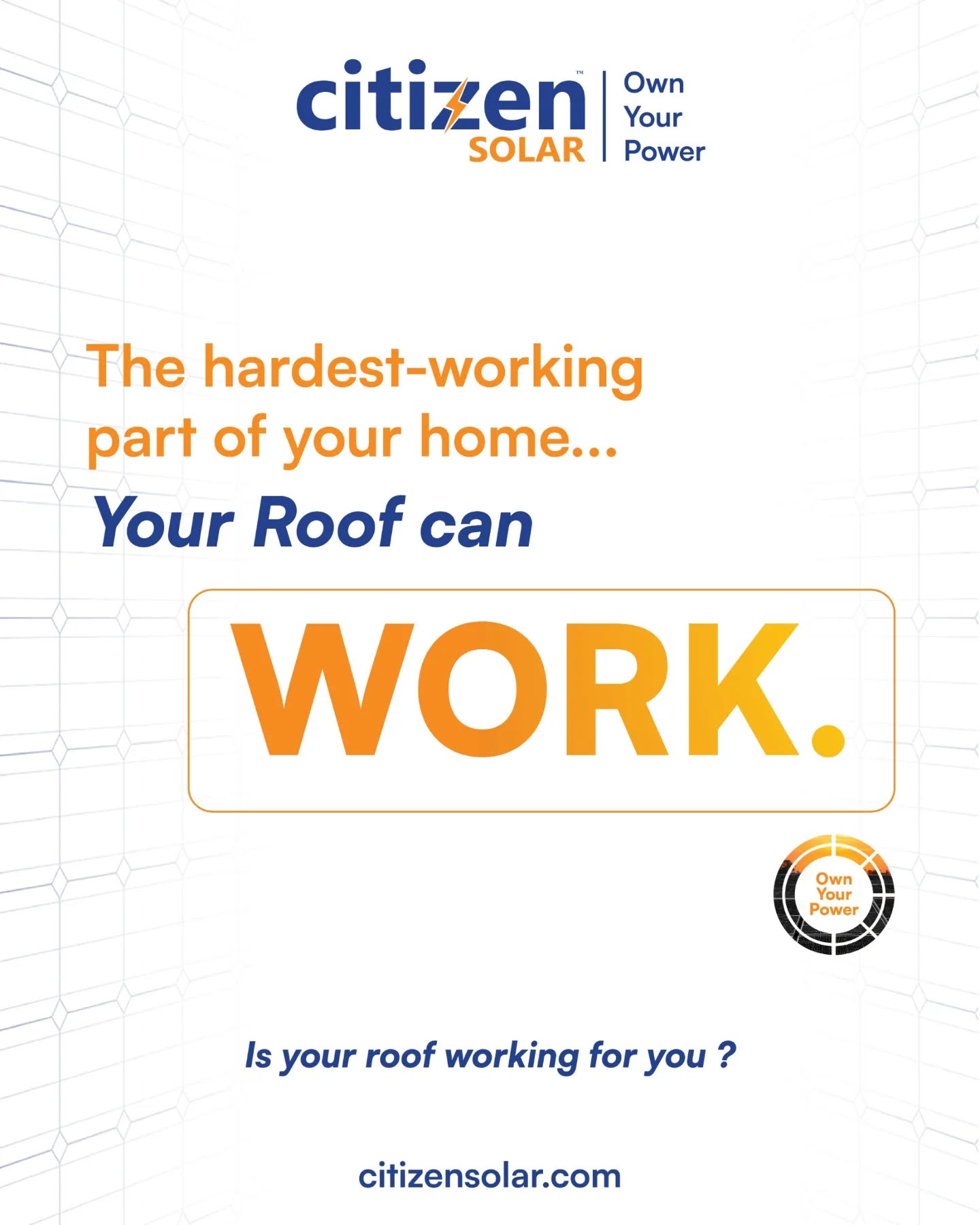 Your roof has been protecting your home for years.
Isn't it time it started powering it too?

Your roof isn't just empty space. It's one of the most valuable assets your home already has—capable of generating clean energy, creating long-term value, and giving you greater control over your power.

Make it work.
Own Your Power.
.
.
.
#CitizenSolar #OwnYourPower #EnergyCitizens #EnergyIndependence