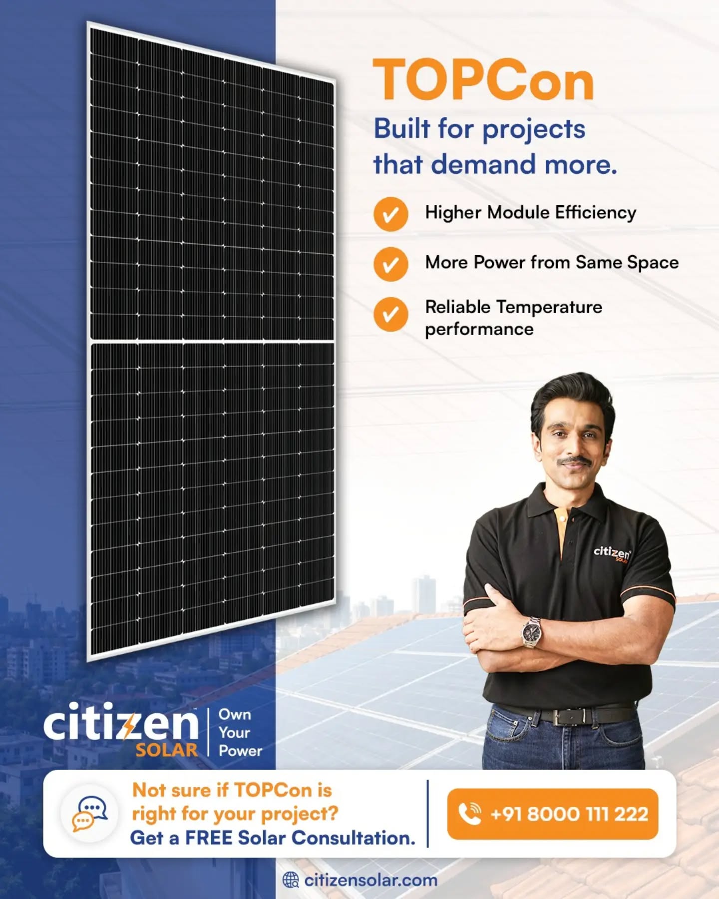 What if your solar panels could deliver more from every square metre? 

Meet Citizen Solar TOPCon — advanced N-Type technology designed for higher efficiency and higher power output.

⚡Up to 23.69% efficiency
⚡Up to 750 Wp
⚡N-Type TOPCon Technology

Because choosing solar isn’t just about installing panels.
It’s about choosing the technology behind them.

Thinking about going solar?
👉 Book your free solar consultation with Citizen Solar.
Call us on 8000 111 222 or DM us for a free solar consultation.
.
.
.
#CitizenSolar #TOPCon #SolarEnergy #OwnYourPower